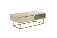 Table basse design 1 tiroir Luxury L120cm Effet travertin Beige et Métal Or