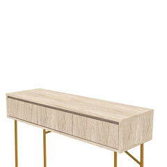 Console moderne 3 tiroirs Balis L120cm Effet travertin Beige et Métal Or