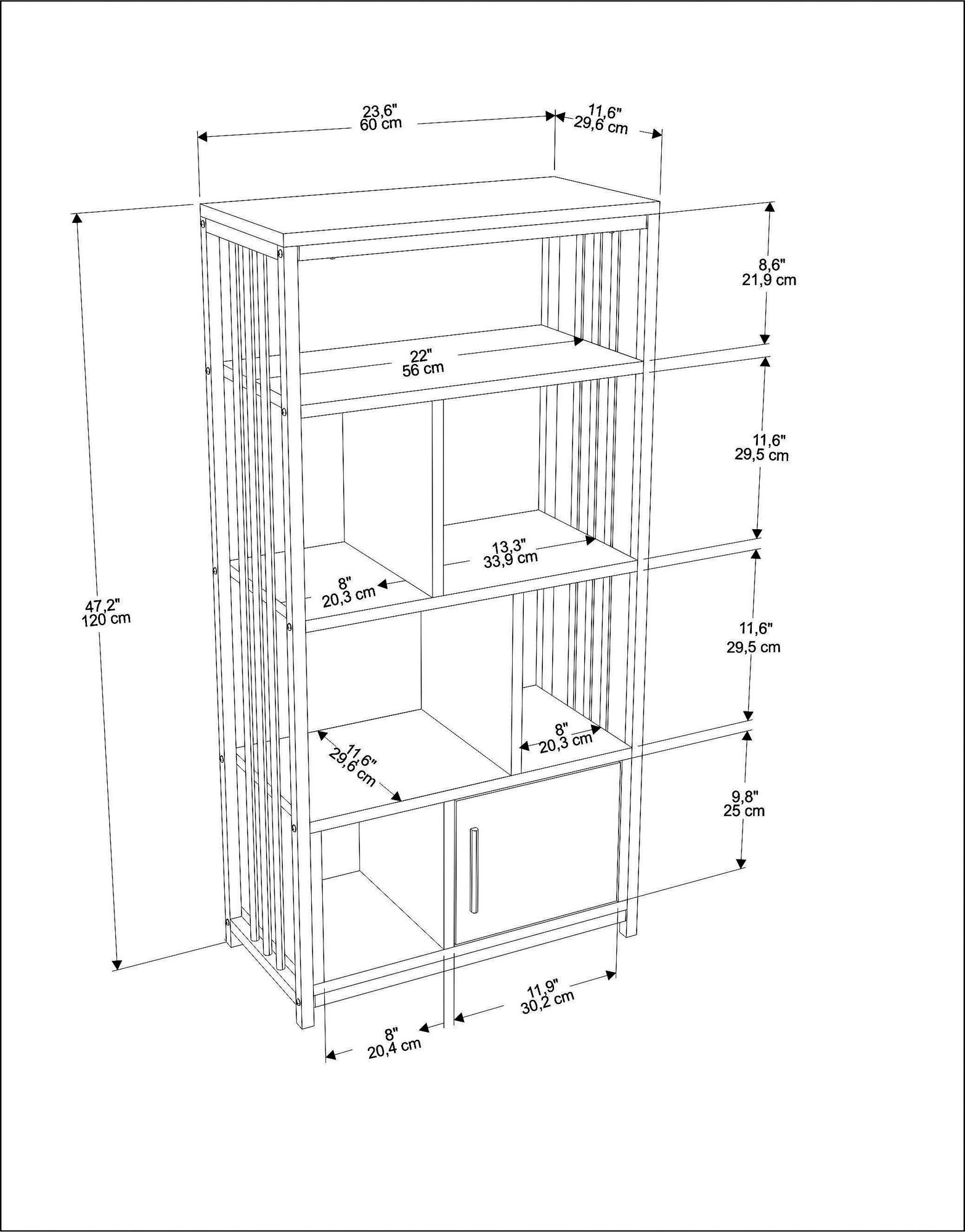 Bibliothèque Kama L60xH120cm Blanc et Anthracite