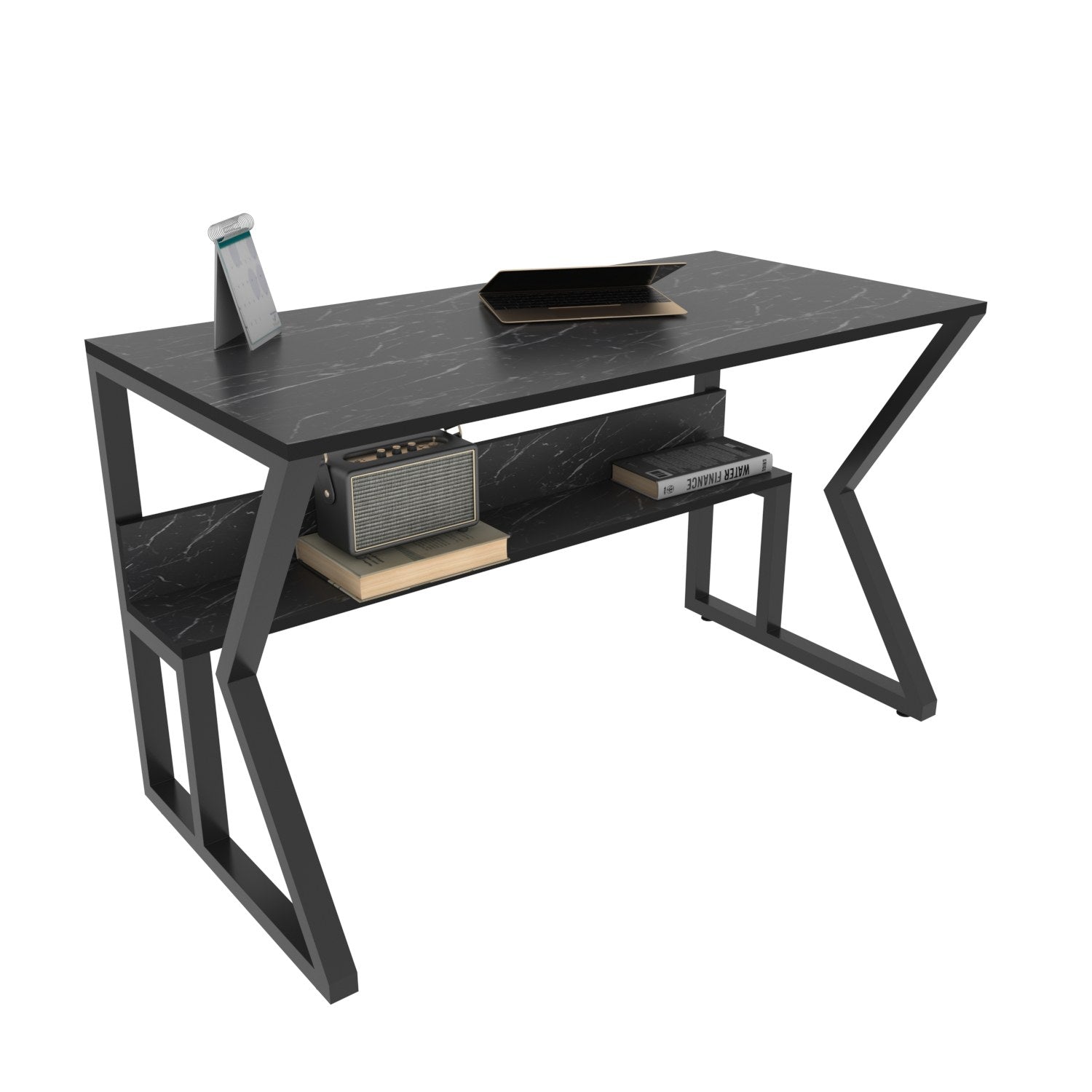 Bureau design Wayky L120cm Effet marbre Noir et Noir