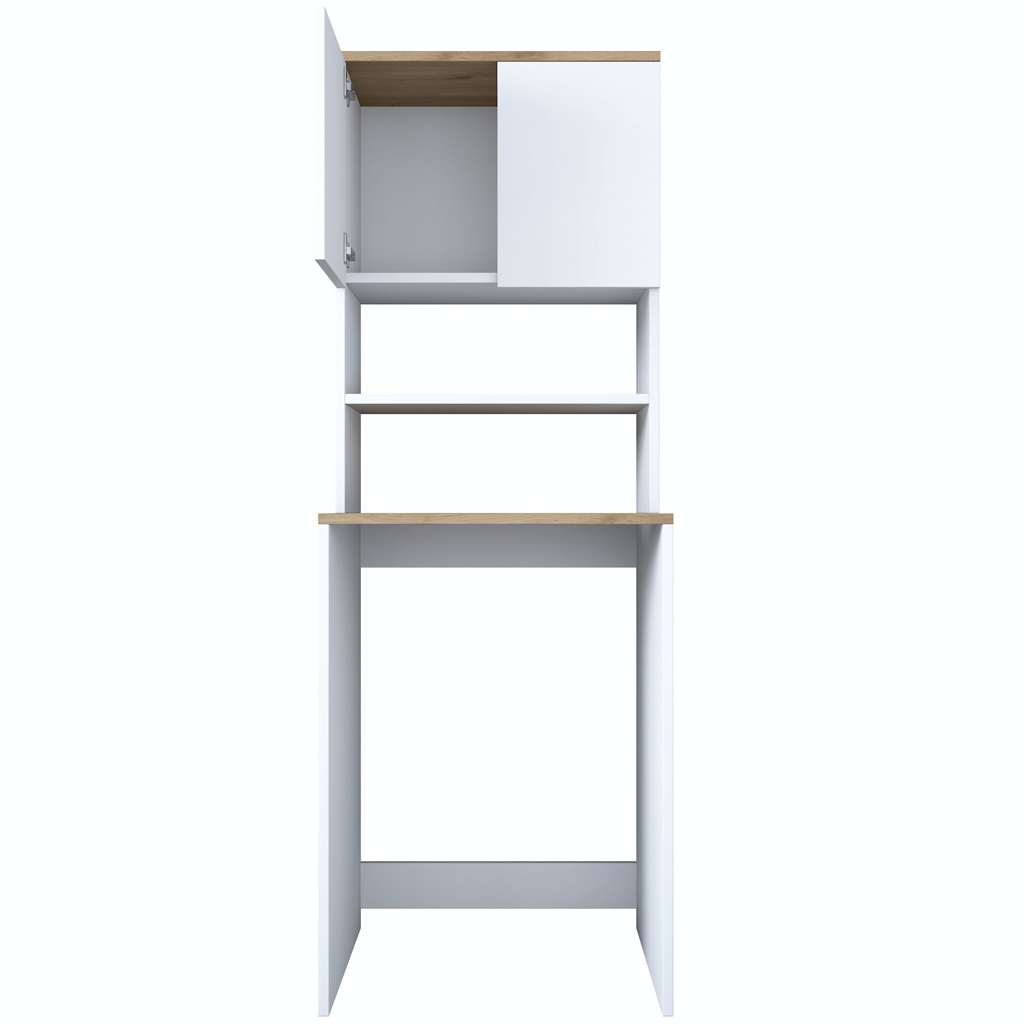 Meuble machine à laver 2 niveaux Donny L65xH183,6cm Blanc et Bois naturel