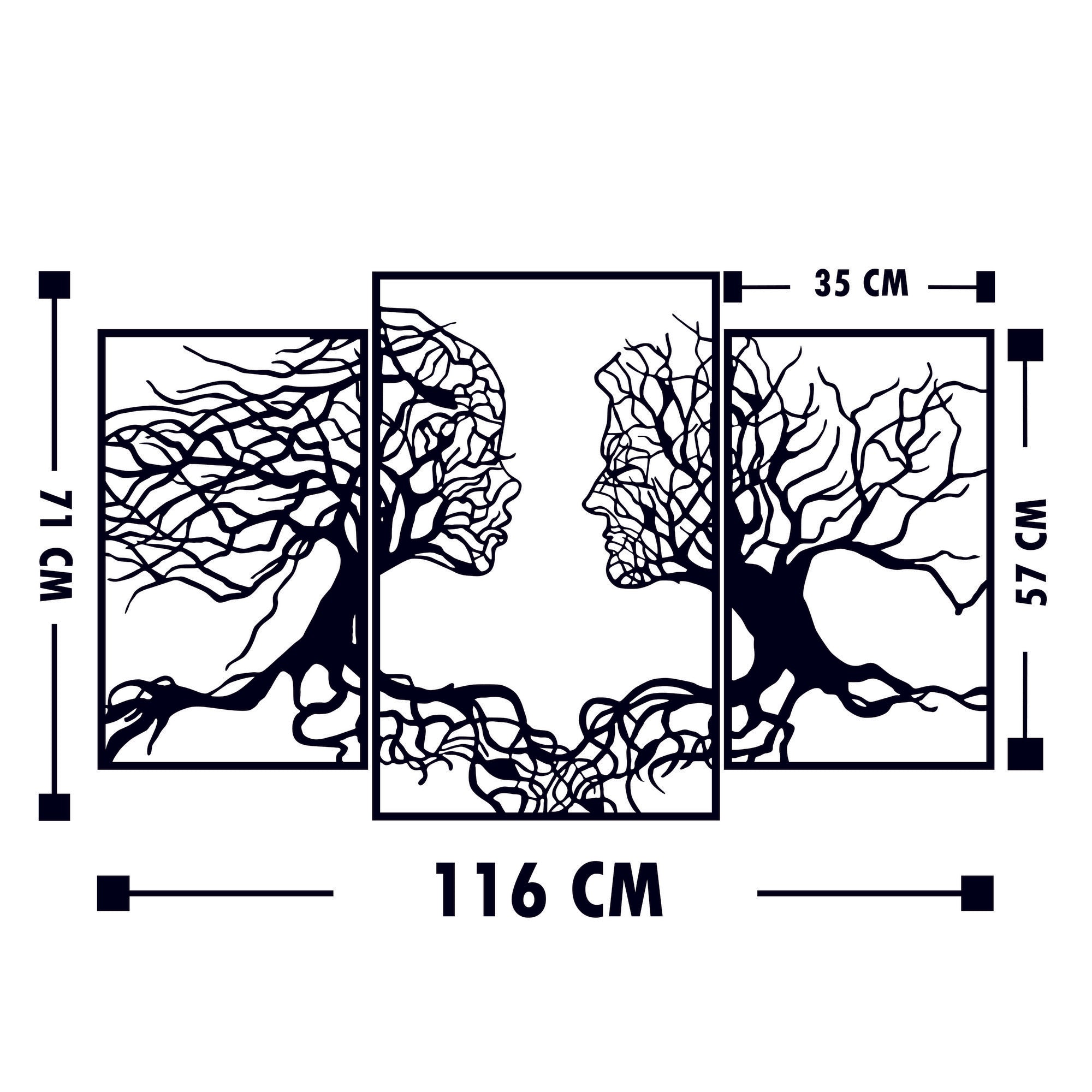 Triptyque décoratif Claudia L116xH71cm Un baiser d'arbres Métal Noir