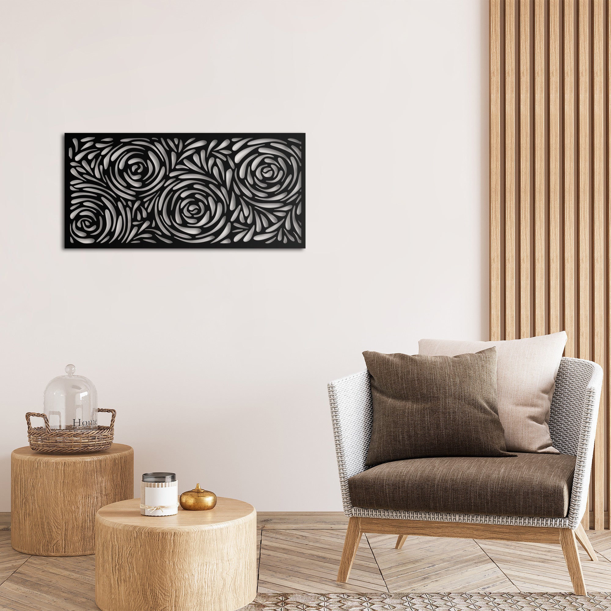 Décoration murale Florino L100x48Hcm Motif abstrait, roses Métal Noir