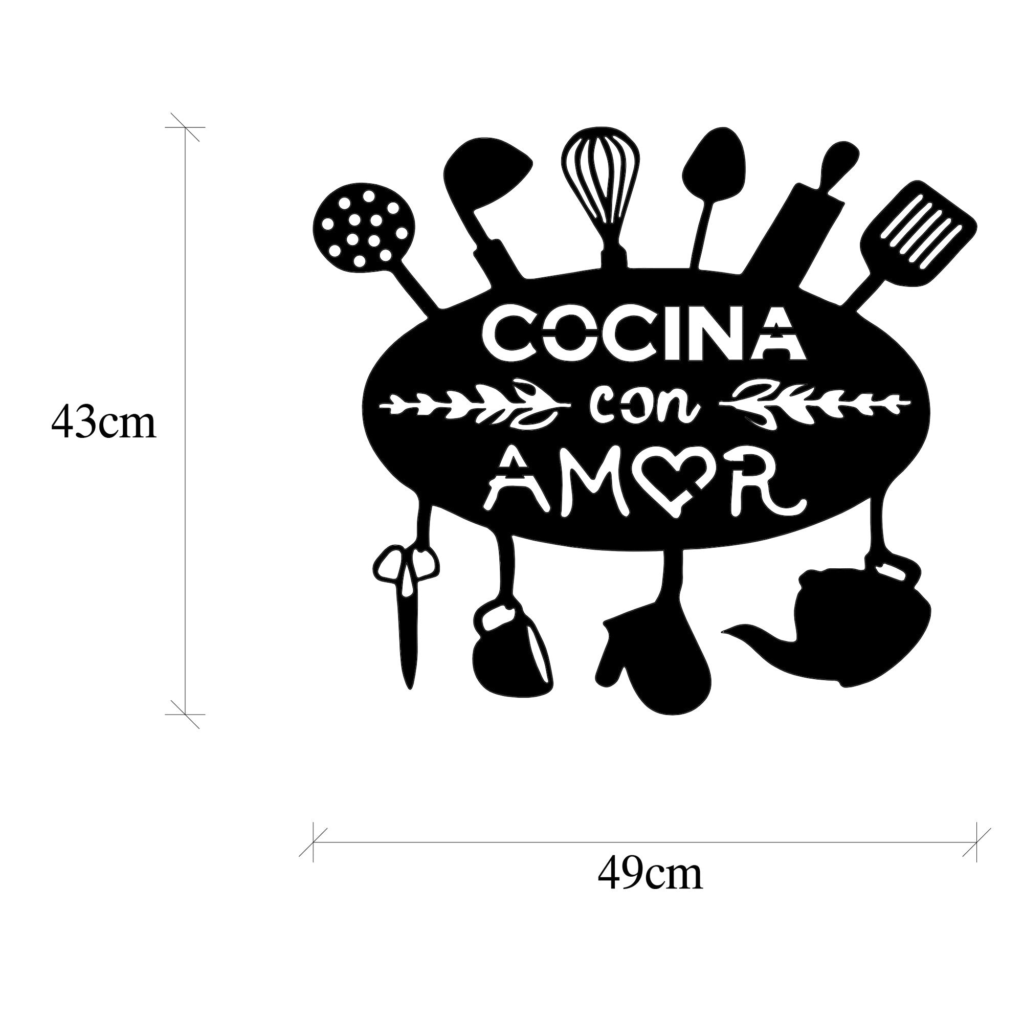 Décoration murale Hoje L49xH43cm "COCINA CON AMOR" Métal Noir