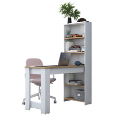 Bureau avec étagère bibliothèque intégrée L120xH154cm Bois clair et Blanc