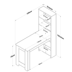 Bureau avec étagère bibliothèque intégrée L120xH154cm Bois clair et Blanc