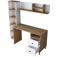 Bureau avec étagère bibliothèque Evrard Bois clair et Blanc