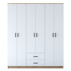 Armoire 6 portes et 2 tiroirs Colibris L180x210cm Bois clair et Blanc