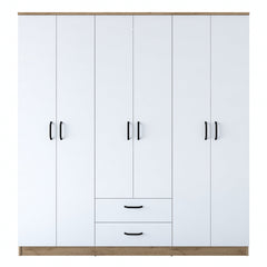 Armoire 4 portes et 2 tiroirs Colibris L180xH190cm Bois clair et Blanc