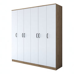 Armoire 6 portes Colibris L180xH190cm Bois clair et Blanc