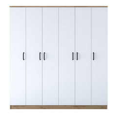 Armoire 6 portes Colibris L180xH190cm Bois clair et Blanc