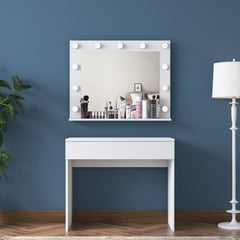 Coiffeuse moderne avec miroir LED Fino L90cm Blanc