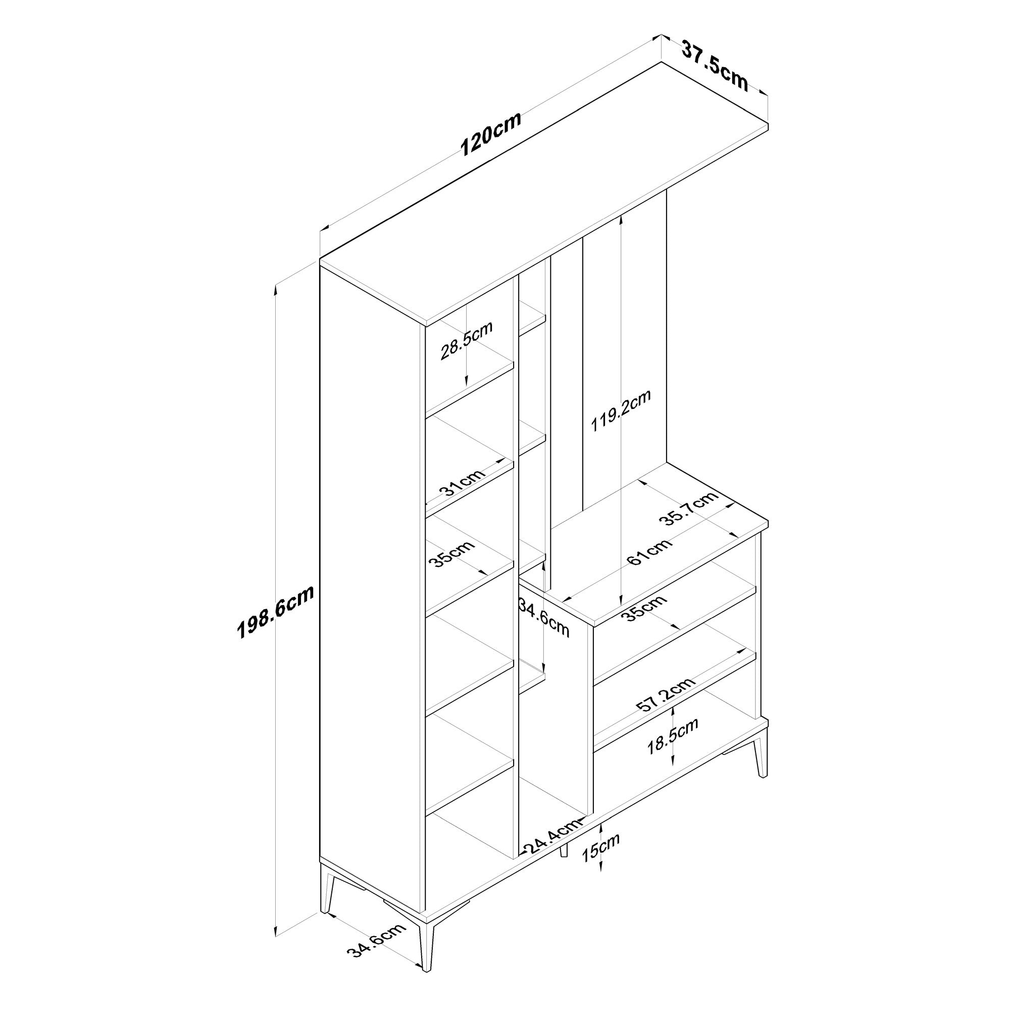 Ensemble armoire de rangement et porte manteau avec miroir Rossy L120cm en bois Chêne clair et Blanc