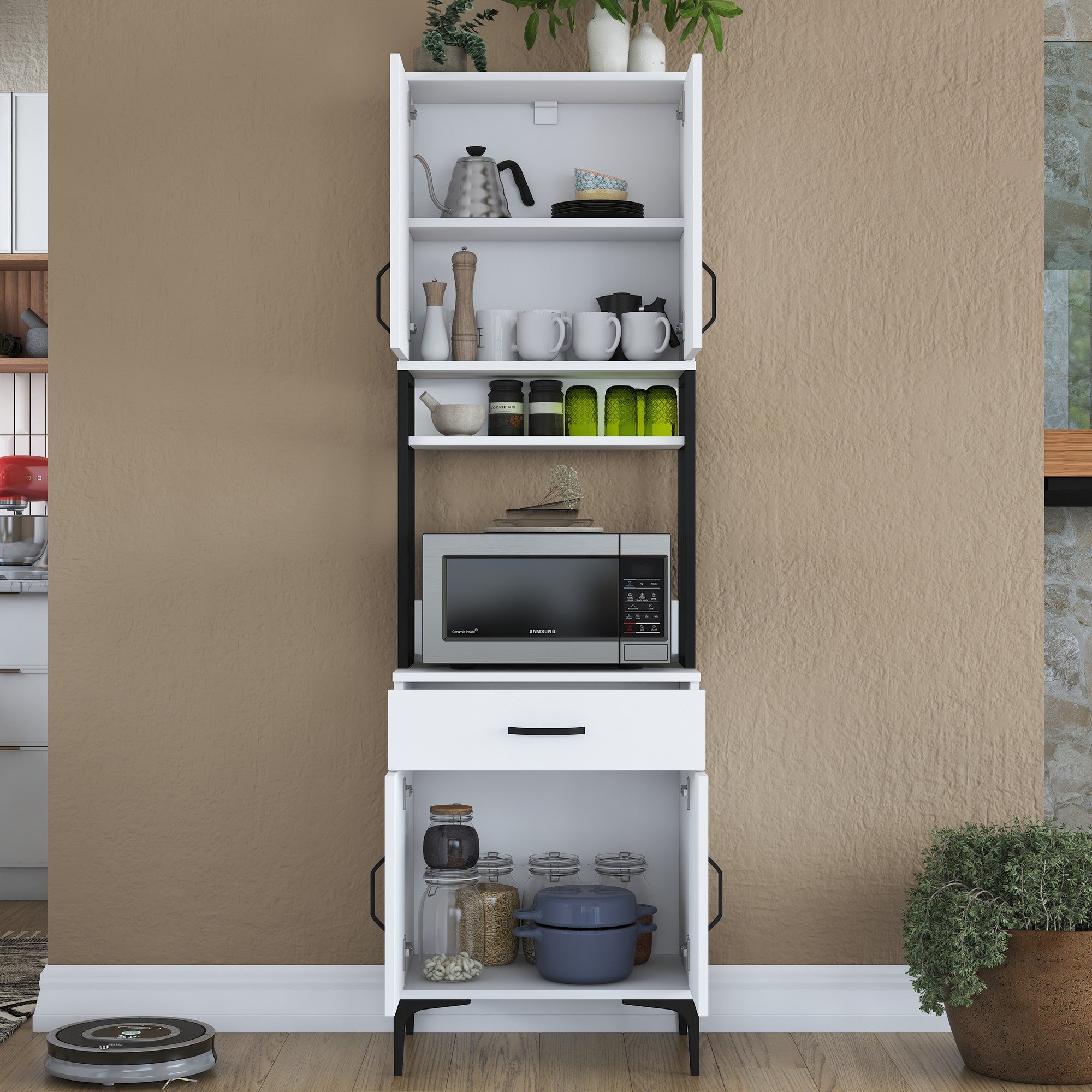 Buffet de cuisine 4 portes et tiroir Ariane L60cm Blanc