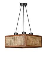 Suspension moderne à cannage Guzal L41xH41cm Rotin Naturel et Bois foncé