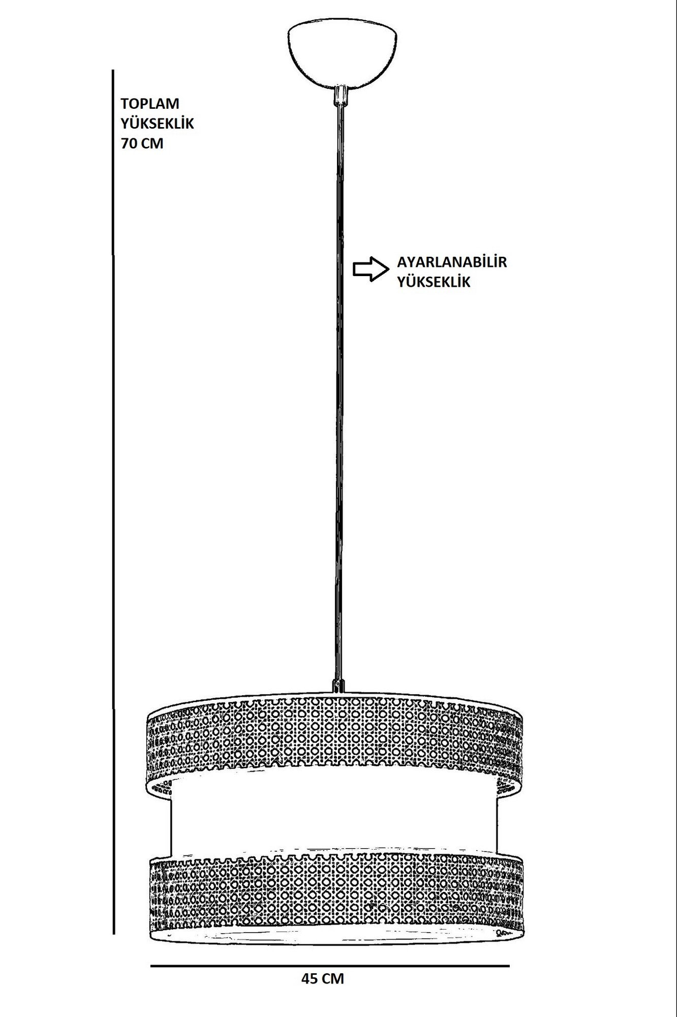 Suspension cylindrique avec cannage Loli D45cm Rotin Naturel et Métal Noir