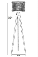 Lampadaire trépied Gykati H155cm Abat jour à cannage Rotin Beige et support Bois foncé