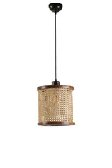 Suspension Gykati D25cm Abat jour avec cannage Beige et Bois foncé