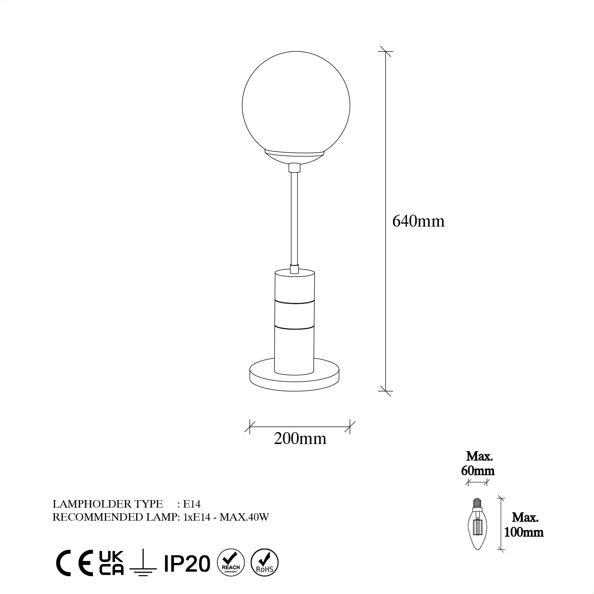 Lampe à poser moderne Esace Abat-jour Glob Transparent et Métal Noir et Or