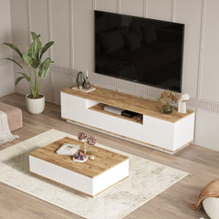 Ensemble meuble tv et table basse Unes Bois clair et Blanc