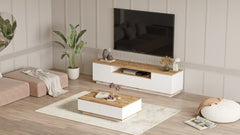 Ensemble meuble tv et table basse Unes Bois clair et Blanc