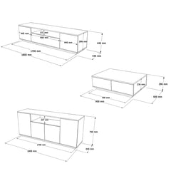 Ensemble meuble Tv, buffet et table basse Dani Bois clair et Blanc