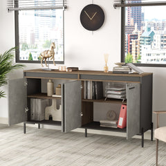 Ensemble de bureau 4 pièces Harvey Bois foncé et Effet béton Gris