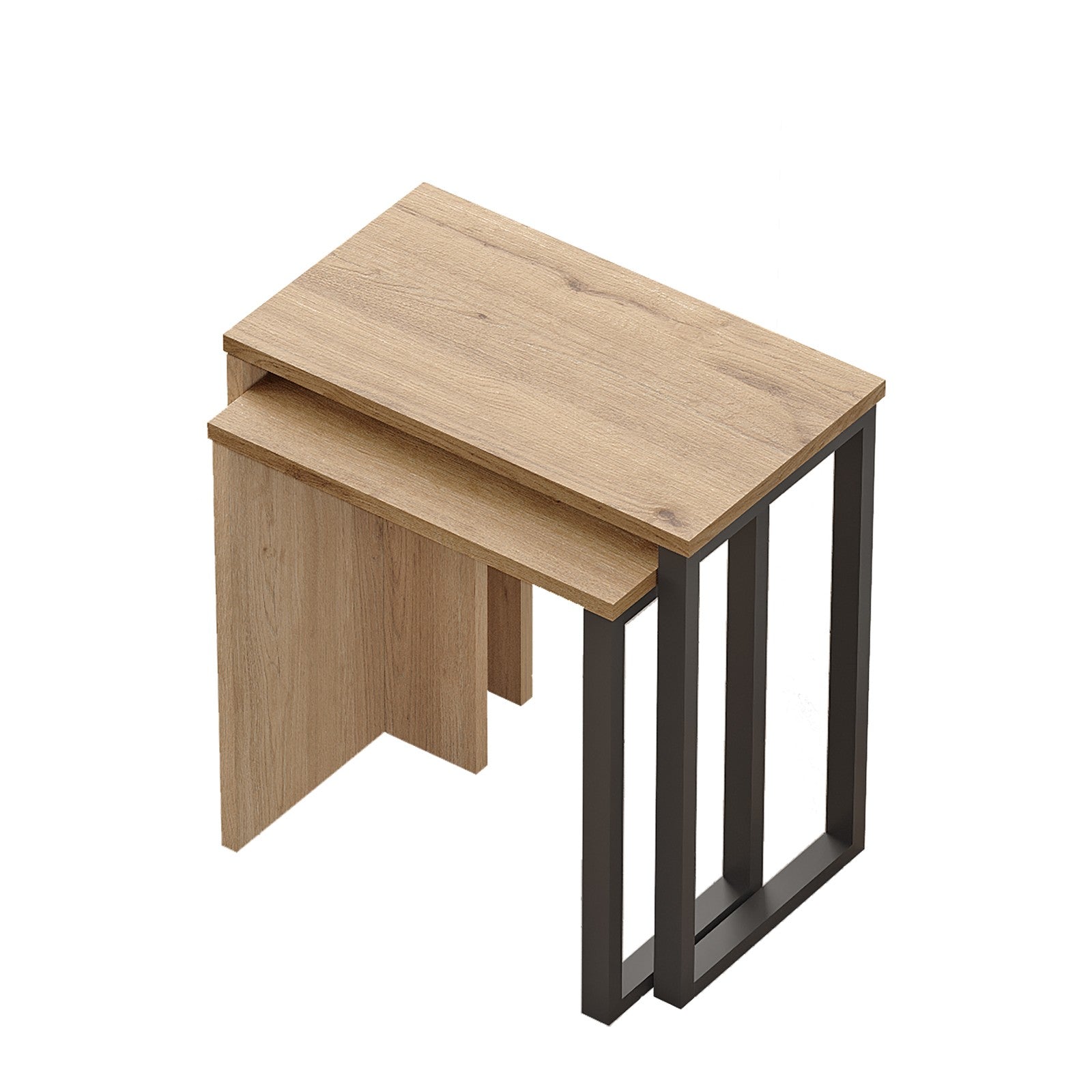 Set de 2 tables basses gigognes Tatarol Bois clair et Métal Noir