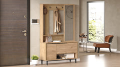 Meuble d'entrée avec miroir Evelis L112cm Bois clair