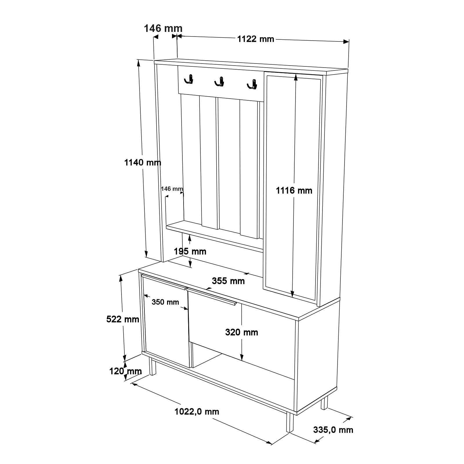 Meuble d'entrée avec miroir Evelis L112cm Bois clair