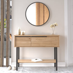 Console style industriel avec miroir Evelis Bois clair et Anthracite