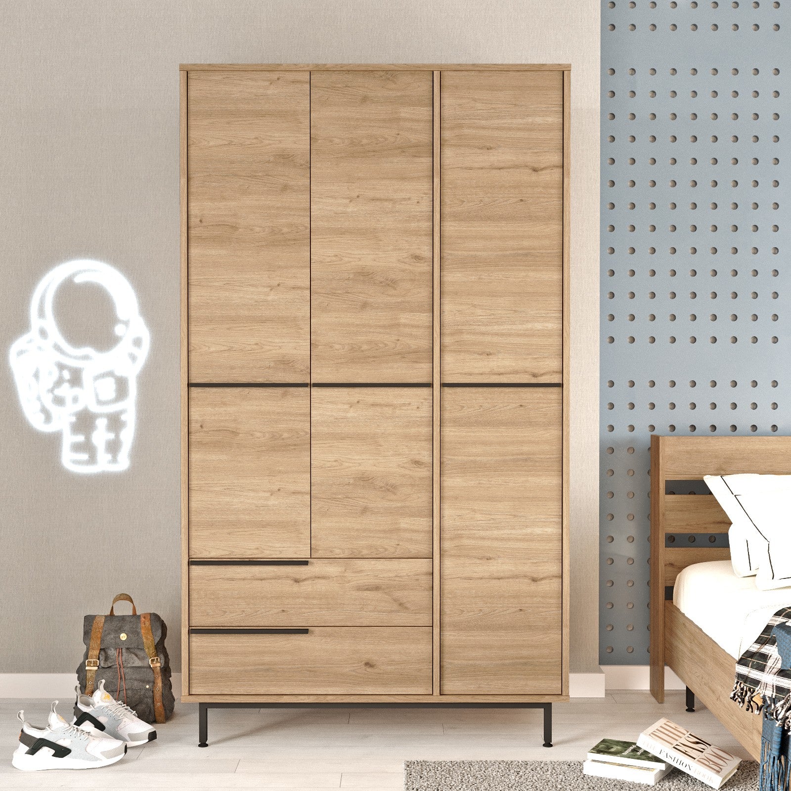 Armoire 3 portes et 2 tiroirs Evelis L112cm Bois foncé