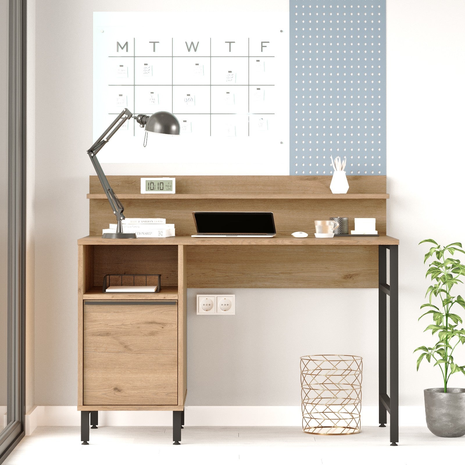 Bureau avec rangement et étagère Evelis L120cm Bois clair