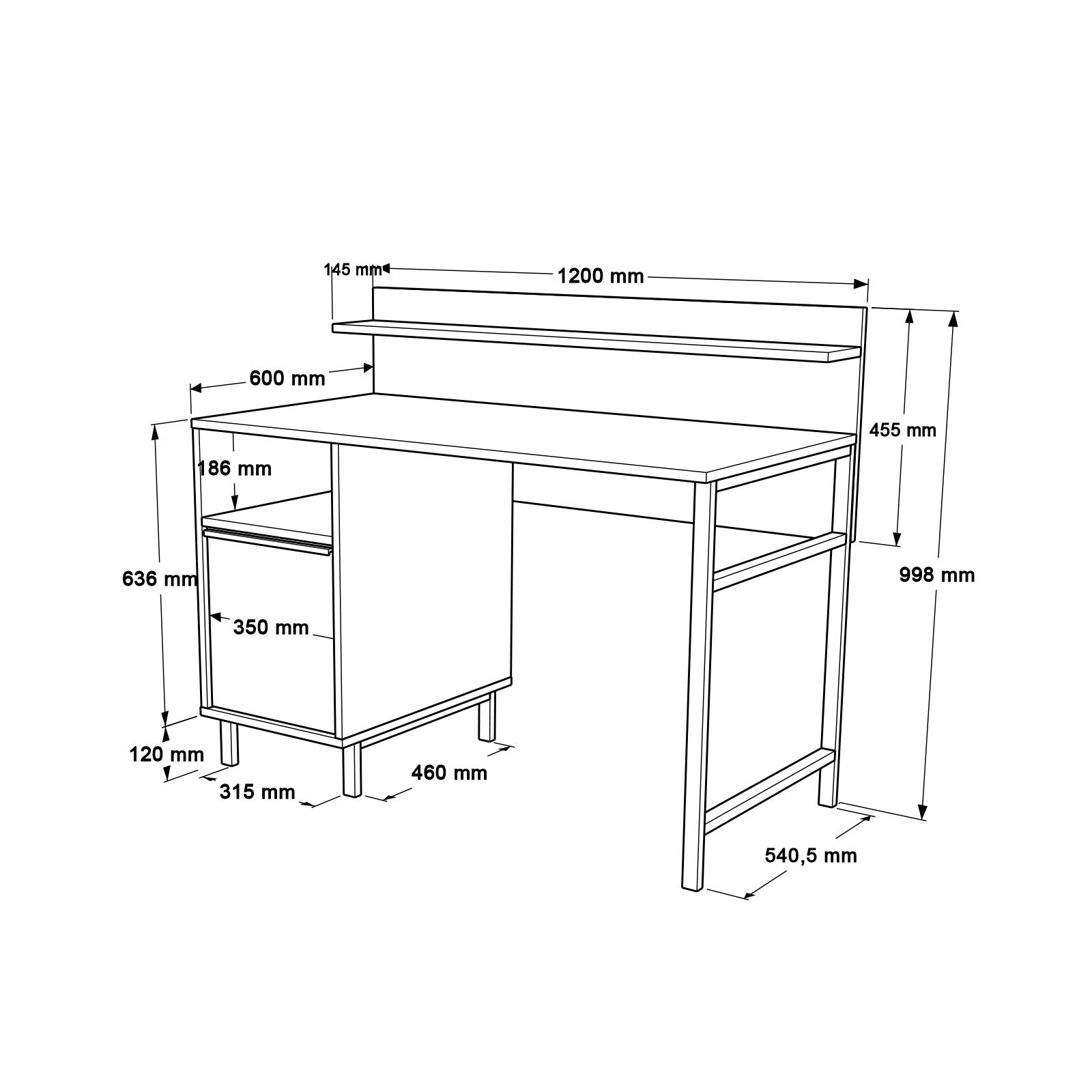 Bureau avec rangement et étagère Evelis L120cm Bois clair