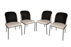 Lot de 4 chaises Kymil Métal Noir et Velours Blanc crème et Noir