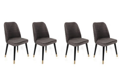 Lot de 4 chaises Vatri Velours Anthracite et Métal Noir et Or