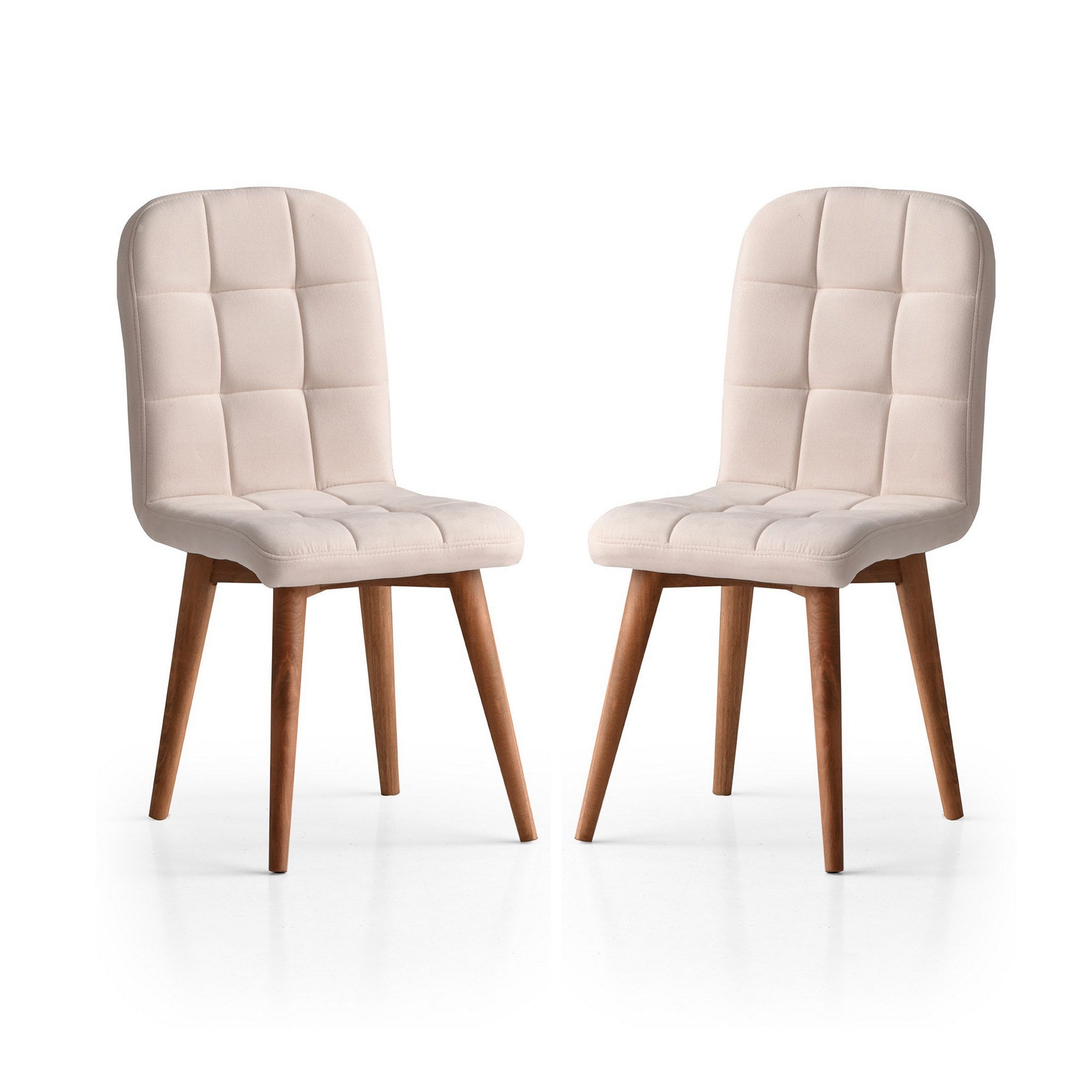 Lot de 2 chaises de salle à manger style scandinave Duny Velours Crème et Bois foncé