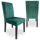 Lot de 2 chaises en velours vert avec pieds en bois