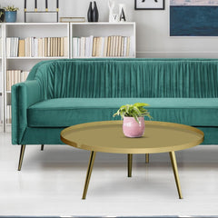 Table basse ronde en métal avec rebord 90 cm couleur or Bipolart