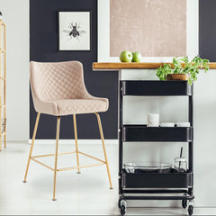 Lot de 2 chaises de bar Bellamy Velours Beige pieds Or