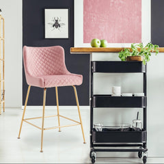 Lot de 2 chaises de bar Bellamy Velours Rose pieds Or