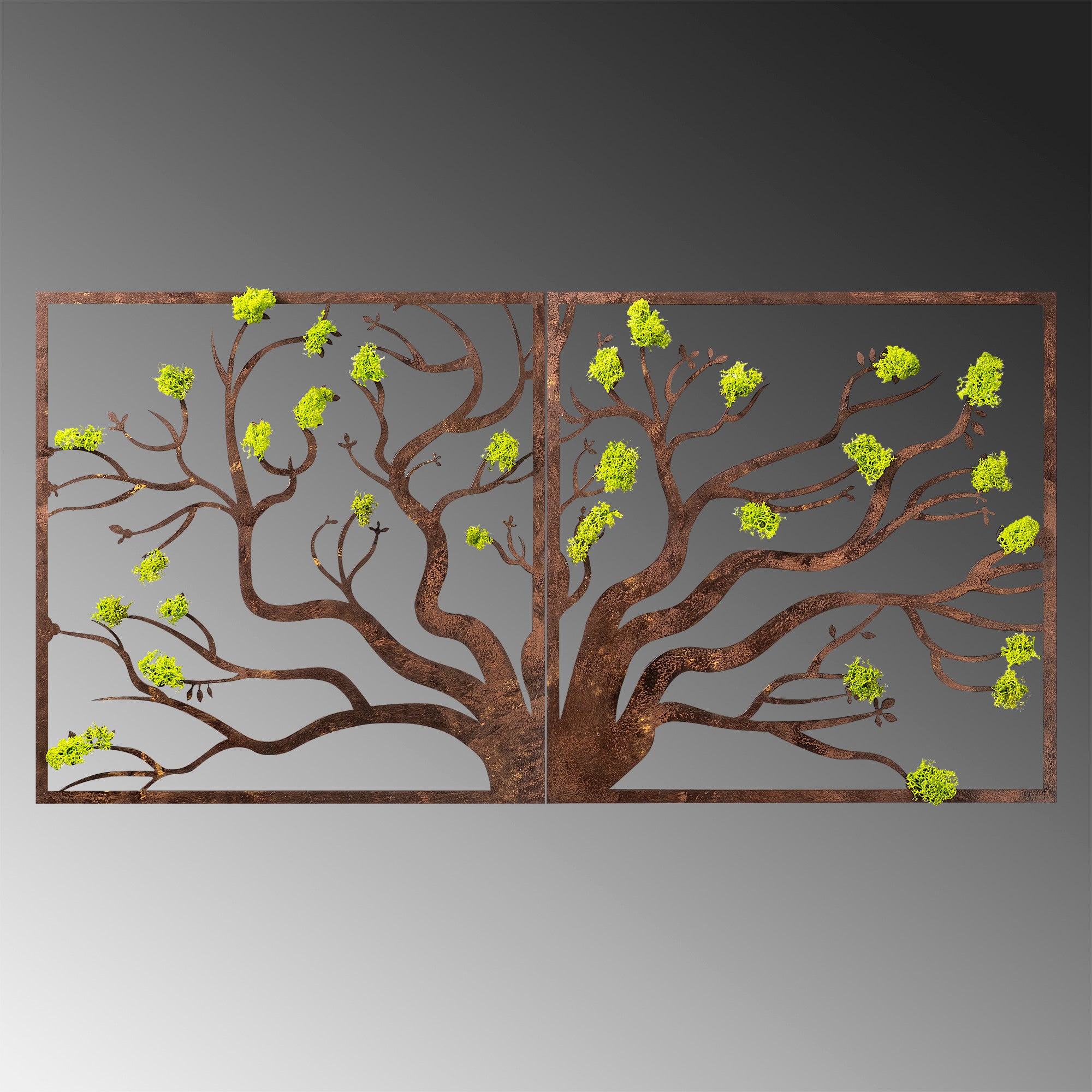 Accessoire mural décoratif Ornatio arbre encadré Bois foncé Mousse Vert