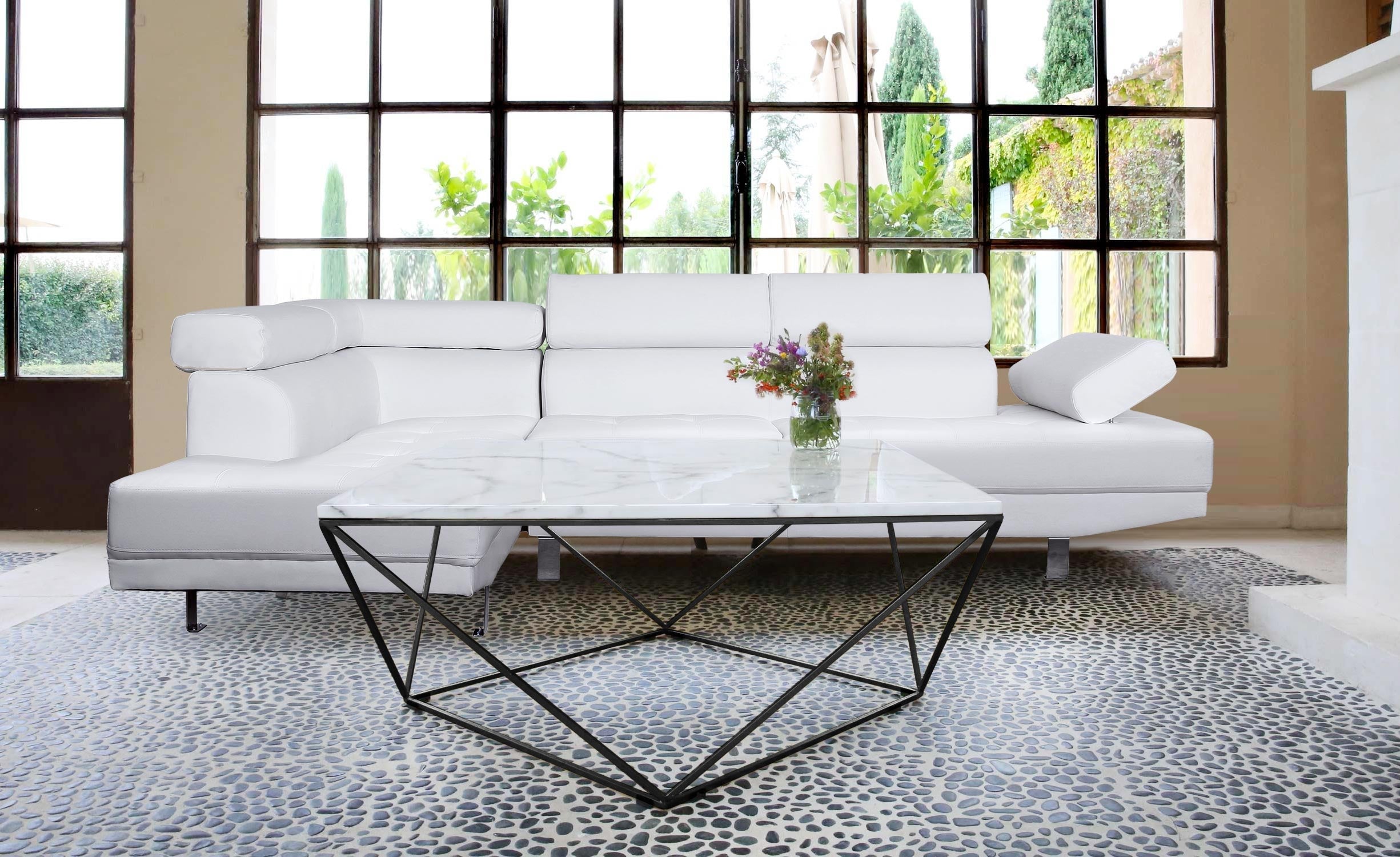 Canapé d'angle avec têtières relevables Alfa Blanc