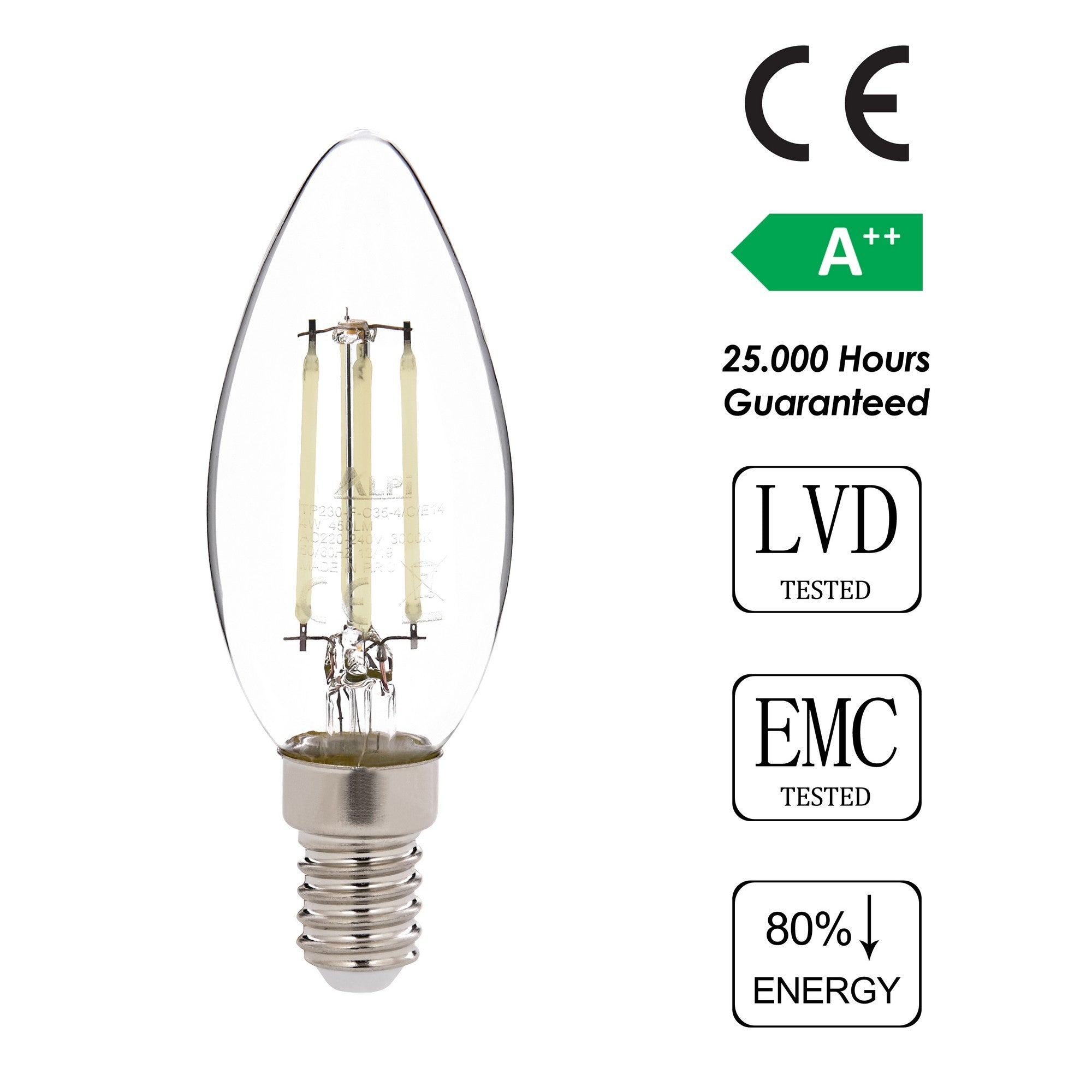 Ampoule flamme LED E14 Claritas 6500K 4 Watt Verre Transparent