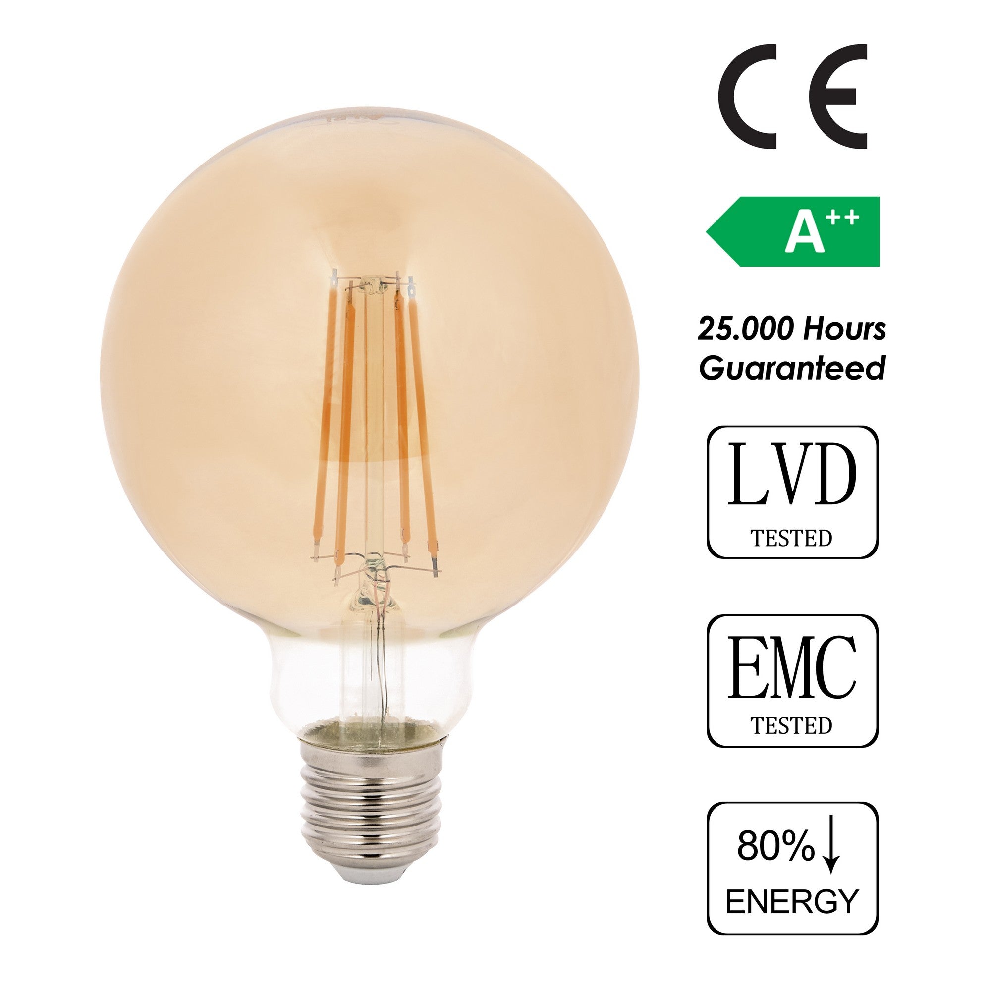 Ampoule sphérique LED G95 Claritas 3000K 7 Watt Verre Ambré