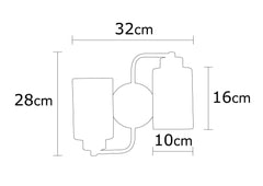 Applique murale 2 lampes support S Tubus Verre Blanc et Métal Noir