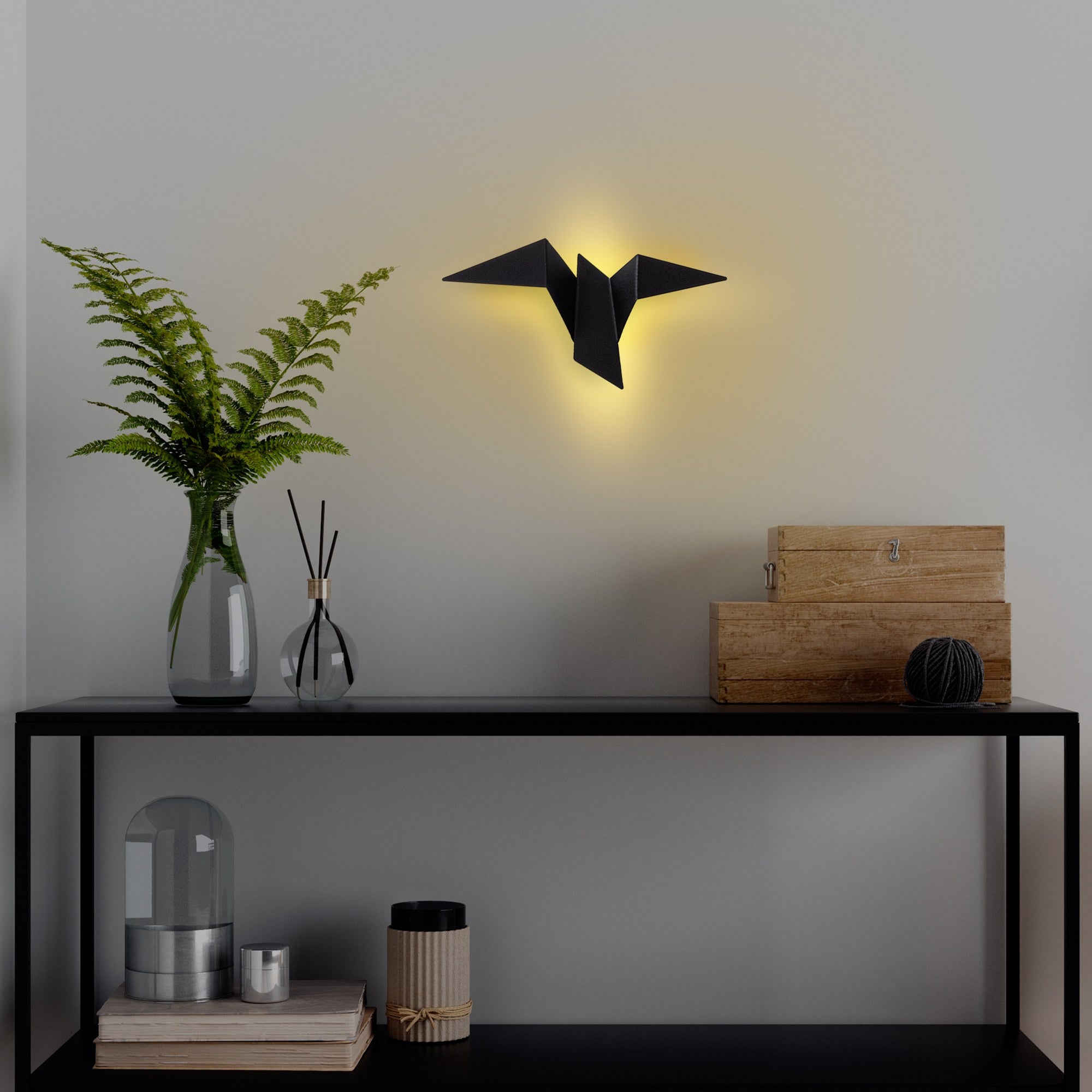 Applique murale LED design oiseau origami Garuda L31cm Métal Noir