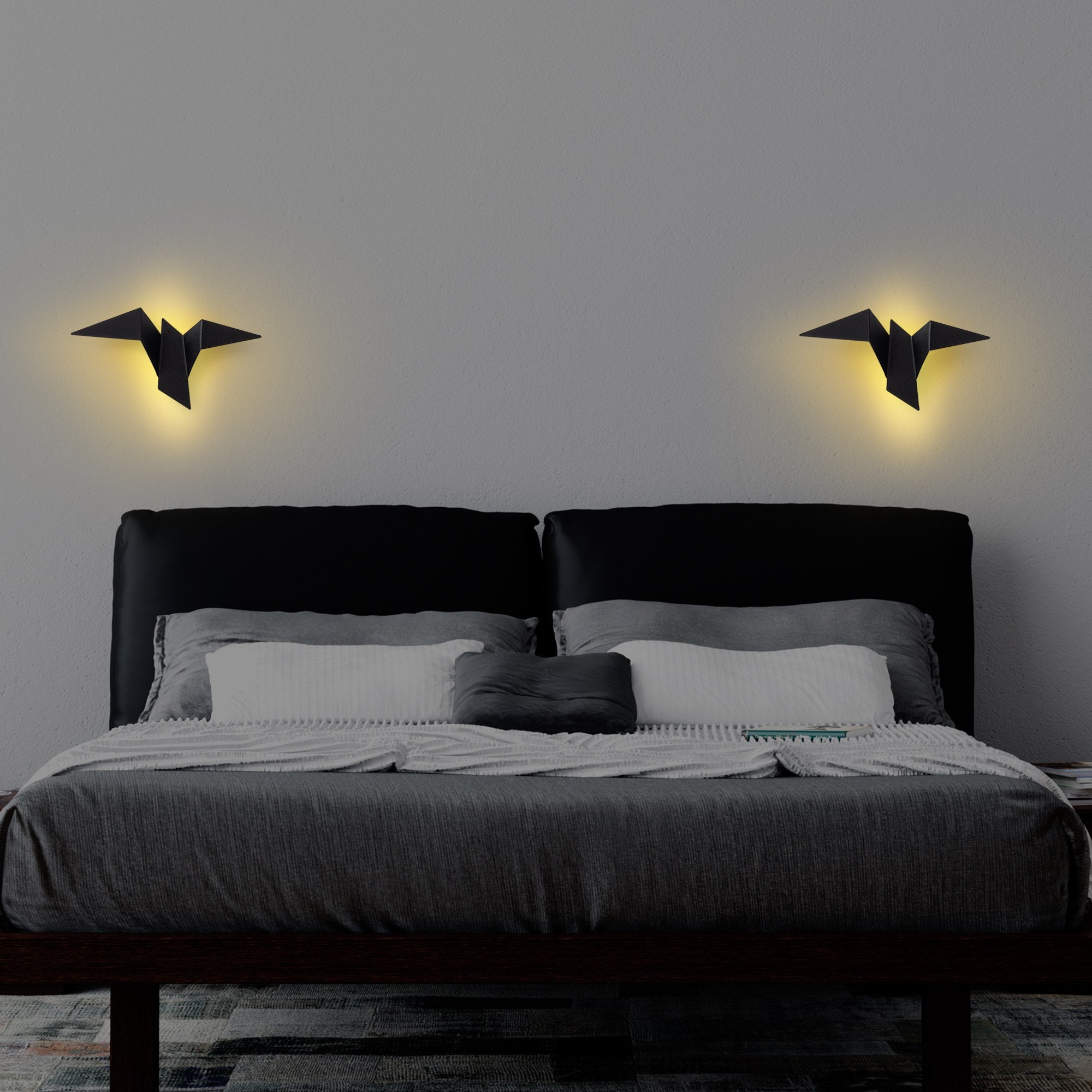 Applique murale LED design oiseau origami Garuda L31cm Métal Noir