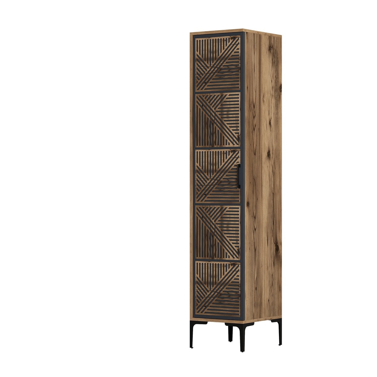 Armoire 1 porte style industriel Akay L40cm Motif Géométrique Bois foncé et Anthracite