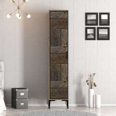 Armoire 1 porte style industriel Akay L40cm Motif Géométrique Bois foncé et Anthracite